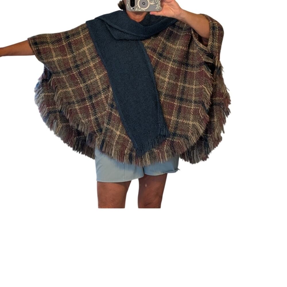Women’s Plaid Fringe Poncho Multicolor Oversized Shawl Wrap Blanket Cape Scarf